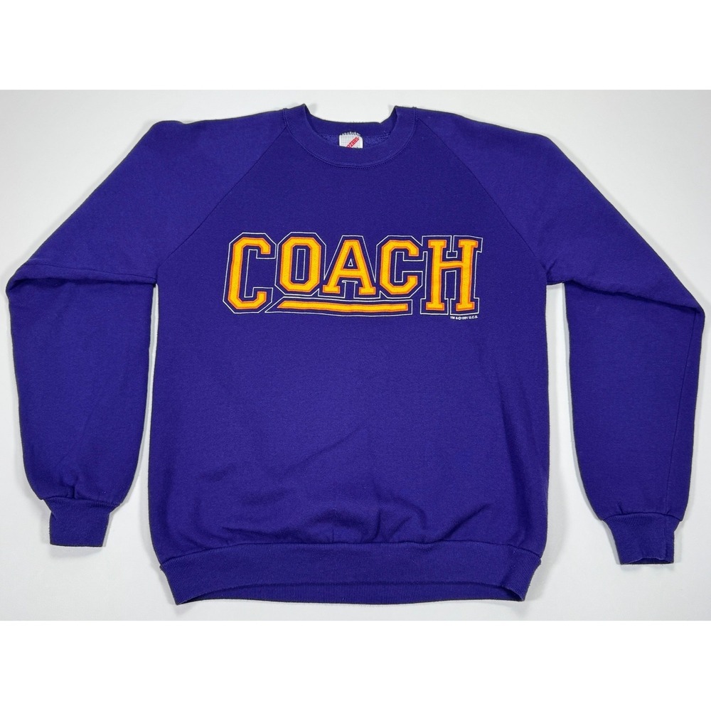 Vintage 1991 Jerzees Sweatshirt Men's L Purple COACH Graphic USA Raglan Crewneck